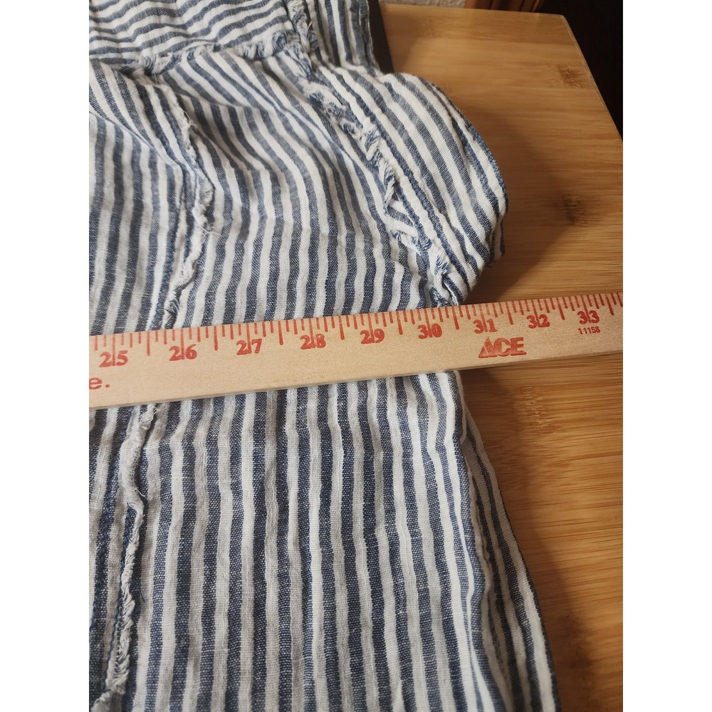 We The Free Free People Blue White Striped Linen Blend Button Down Shirt XL - Picture 5 of 9